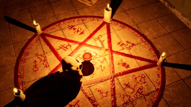 Pentagram of candles on a stone floor