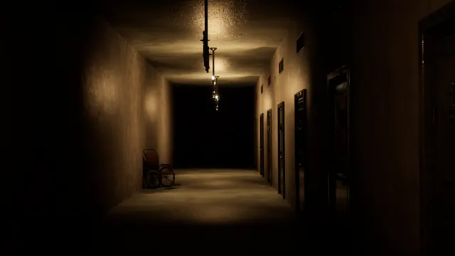 Long, dimly lit corridor